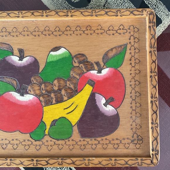 Vintage Pyrography Fruit Trinket Wooden Box - Picture 4 of 15